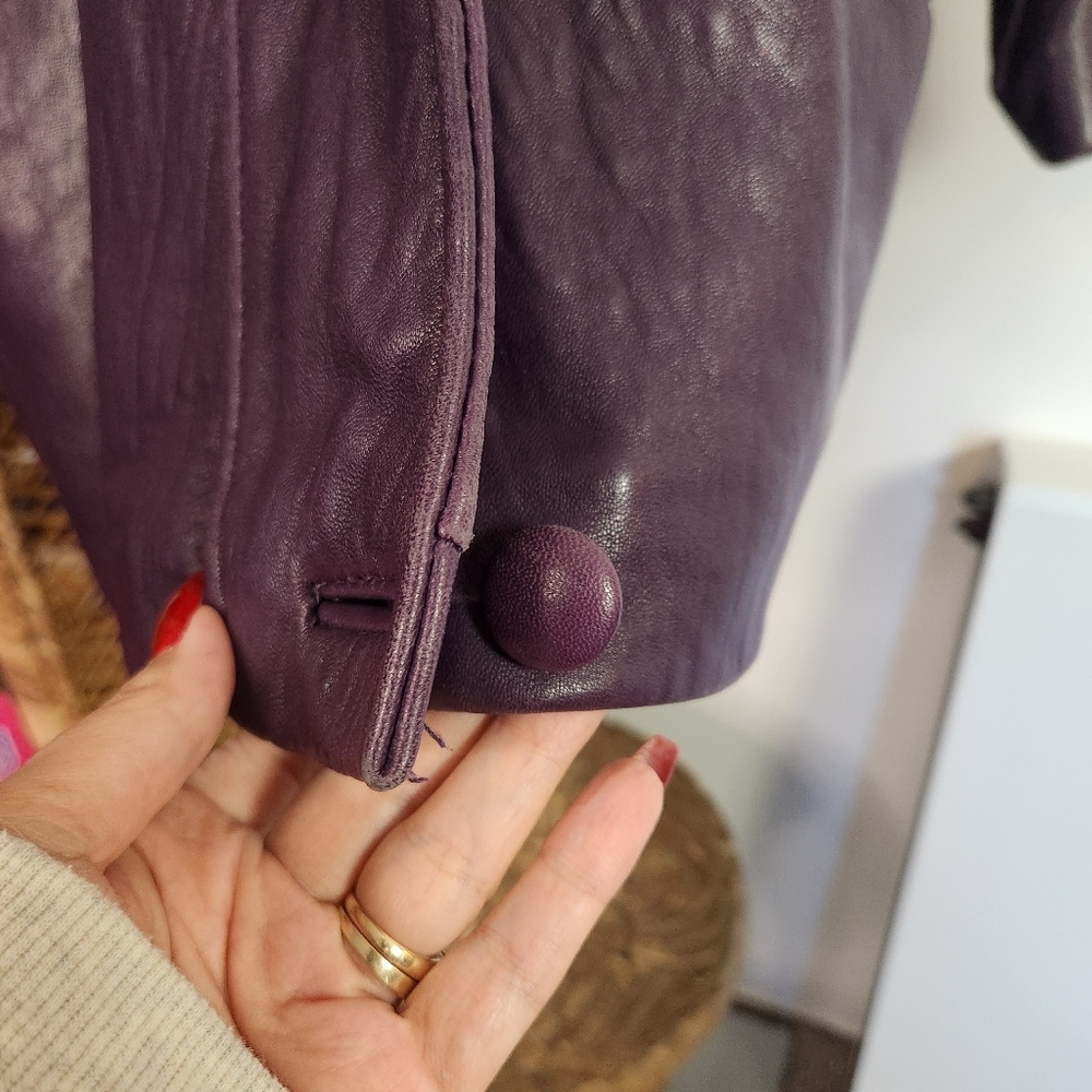 Vintage 80s Purple Soft Leather Oversized Jacket Coat 1990s Slouchy 90s Size XS - Picture 7 of 13